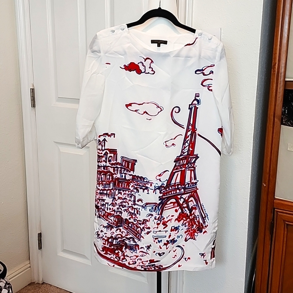 Unauthenticated Eiffel Tower motif dress. 100% Silk. Size L